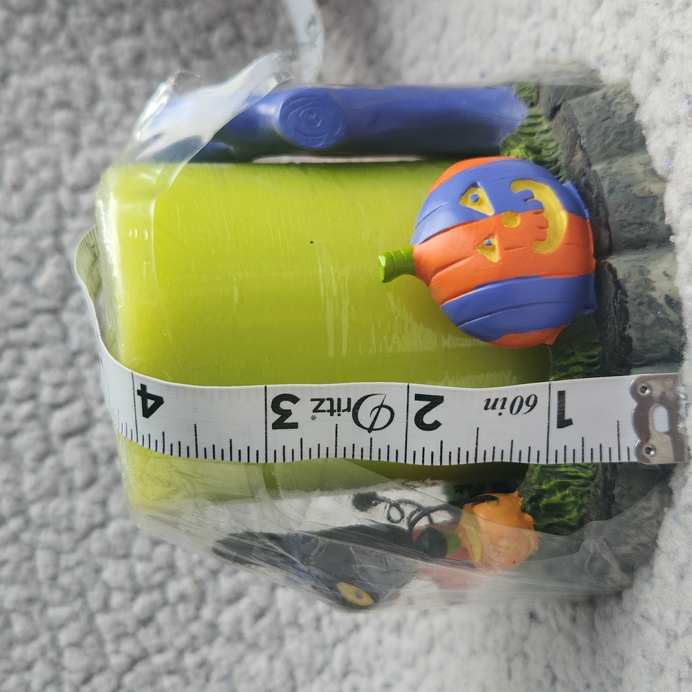 Vintage Colorful Halloween Candle Holder with Witch and Pumpkins Bat And Cat - Picture 4 of 7